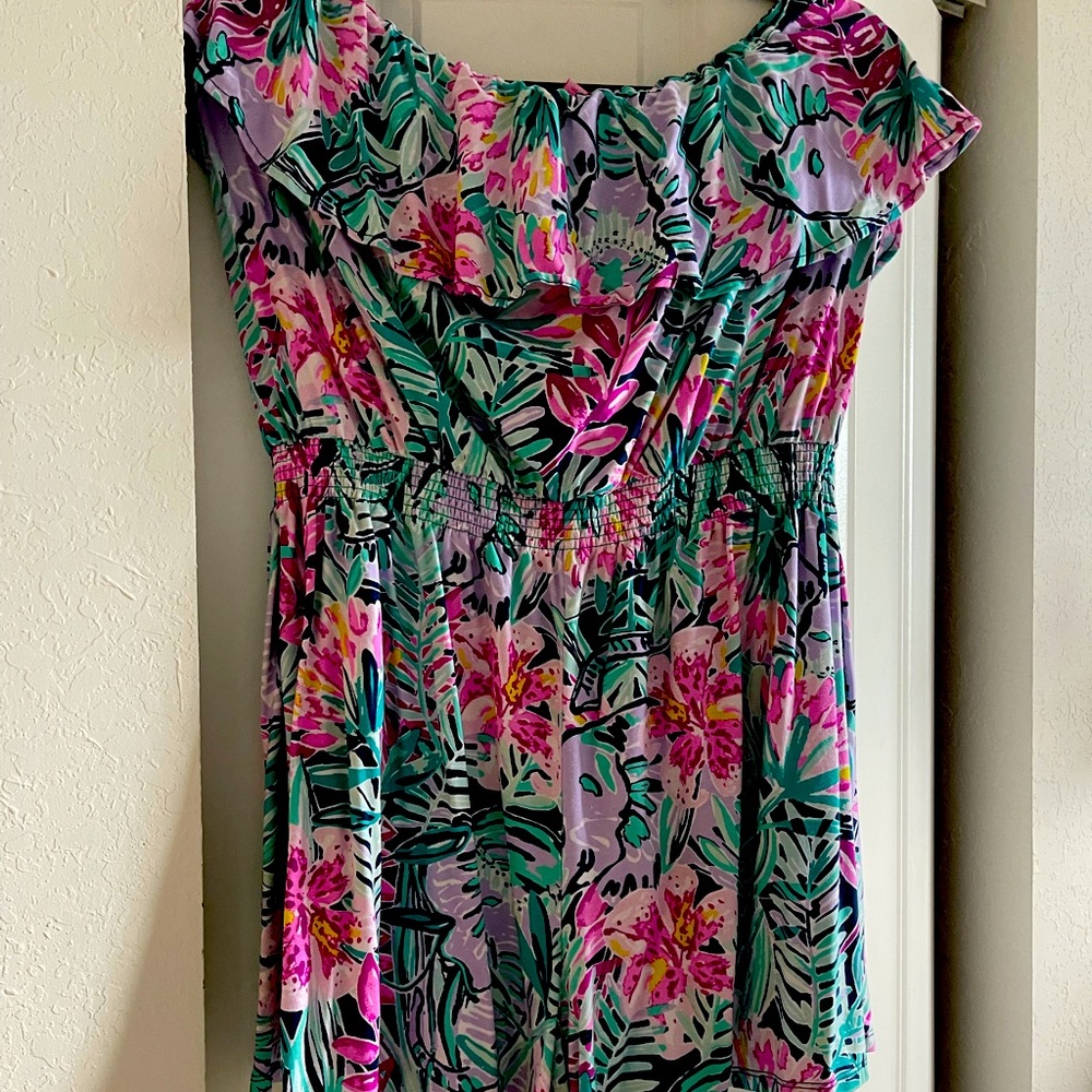 Lilly Pulitzer Off the Shoulder Pink Floral Romper